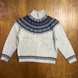 Vintage Croft & Barrow Nordic Fair Isle Wool Blend Sweater Size M Knit Cozy Mock
